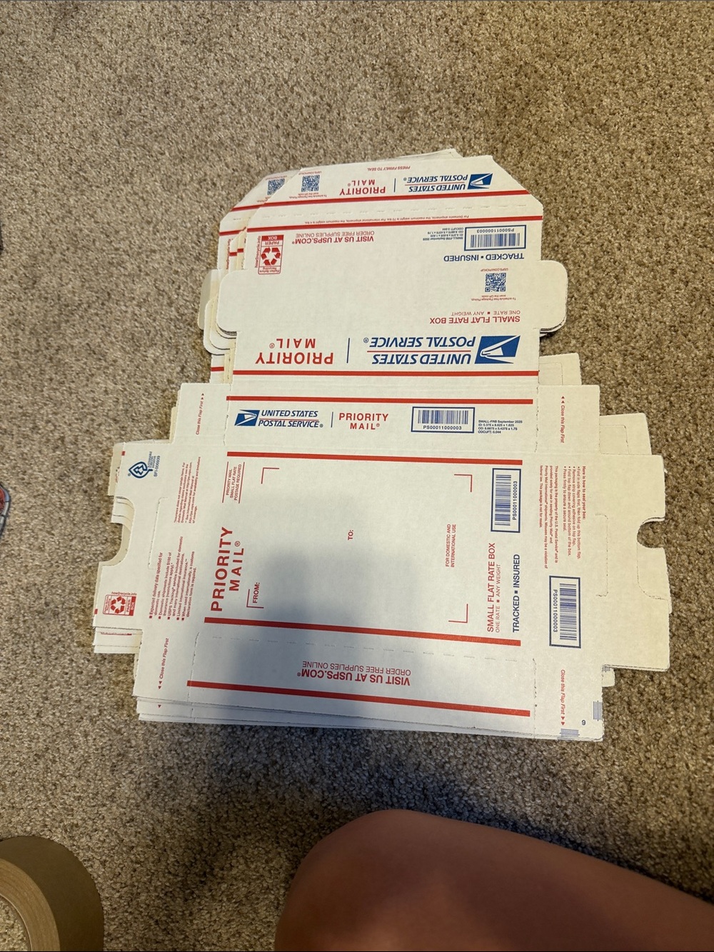 9 USPS Priority Mail Flat Rate Boxes - White with Red/Blue Print